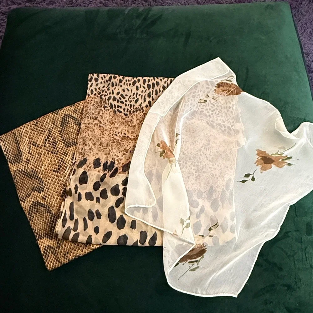 Animal Print Scarf Set Leopard Snakeskin Brown Tan Lightweight‎ Oblong 2 Piece